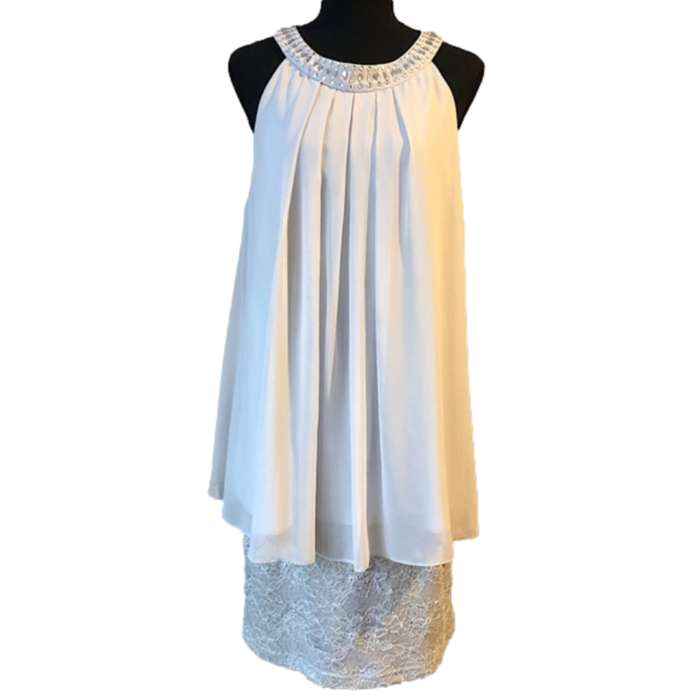 J Howard Embellished Shift Dress Silver Gray Sleeveless Formal 12 Wedding Guest